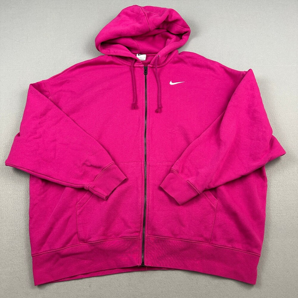 Nike Hoodie Women Medium Hot Pink Full Zip Oversized Club Fleece Sweatshirt M
